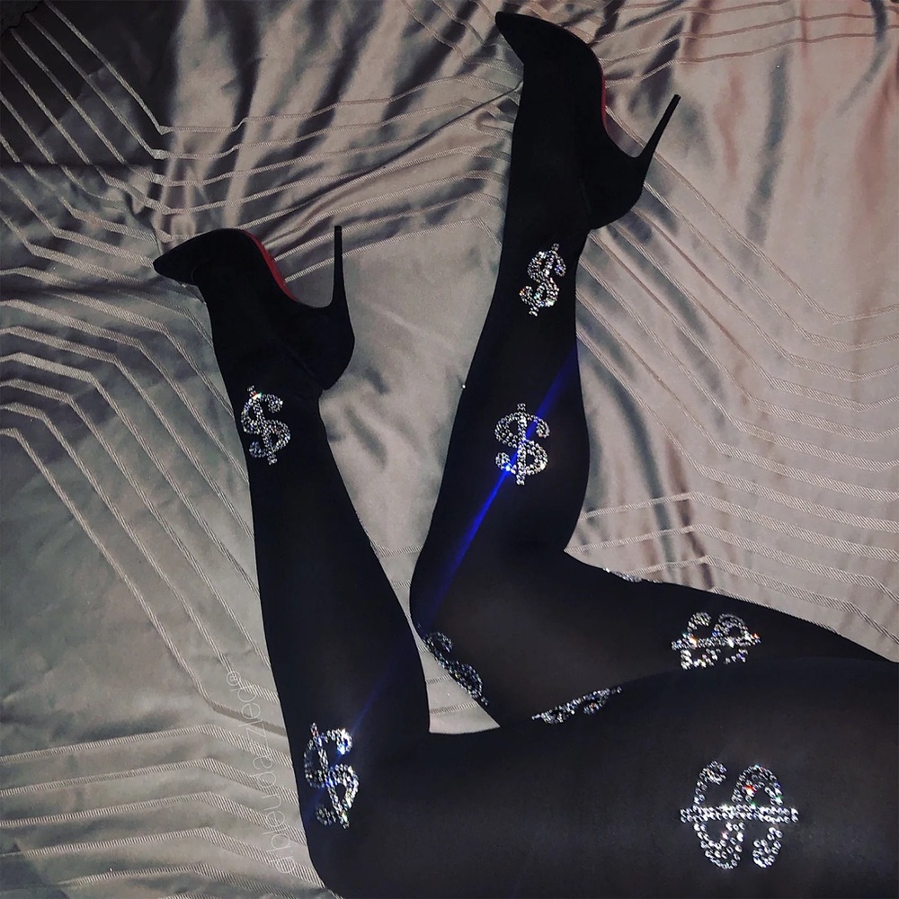 Dbleudazzled Money Talks Rhinestone Dollar Sign Tights